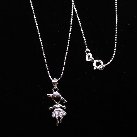 925 Sterling Silver Genuine Beads Necklace with Silver Little Girl Pendant - Picture 3 of 3